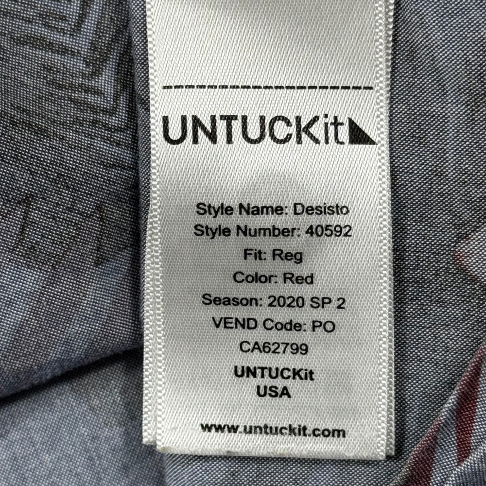 UNTUCKit Desisto Floral Palm Print Short Sleeve Shirt XXL Red 40592 Mens Regular - Picture 5 of 8